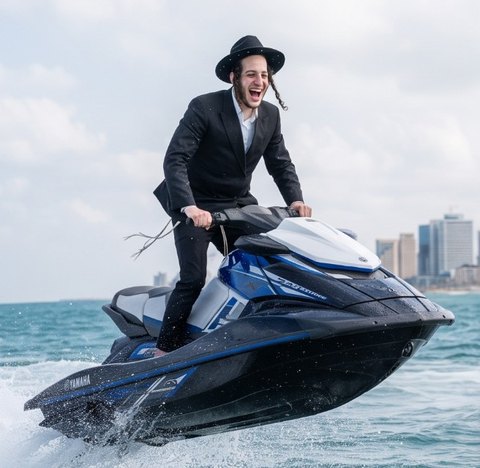 בחור חרדי קופץ עם אופנוע ים
